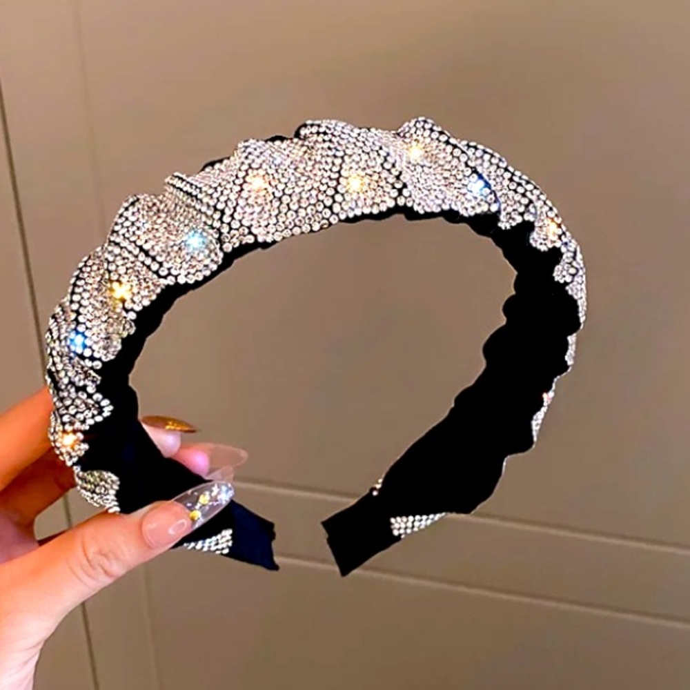 💫 Rhinestone Crystals Black Silver Headband